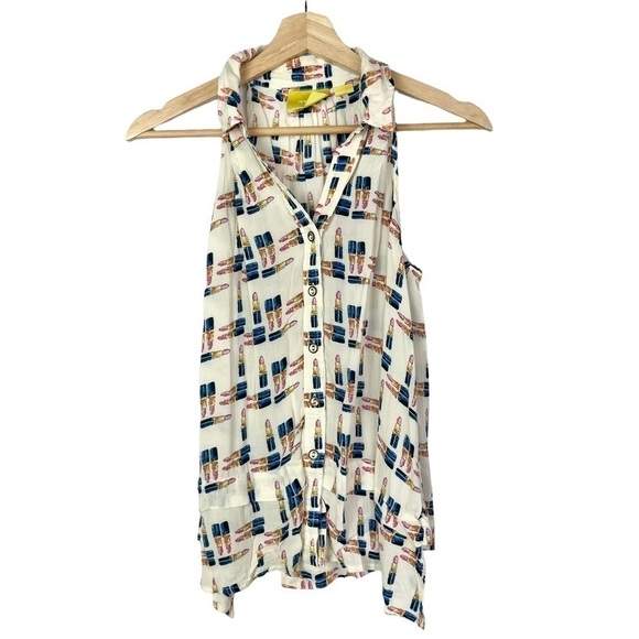 Anthropologie Maeve Tesni Lipstick Swing Button Down Tank Top 2 - Picture 2 of 5